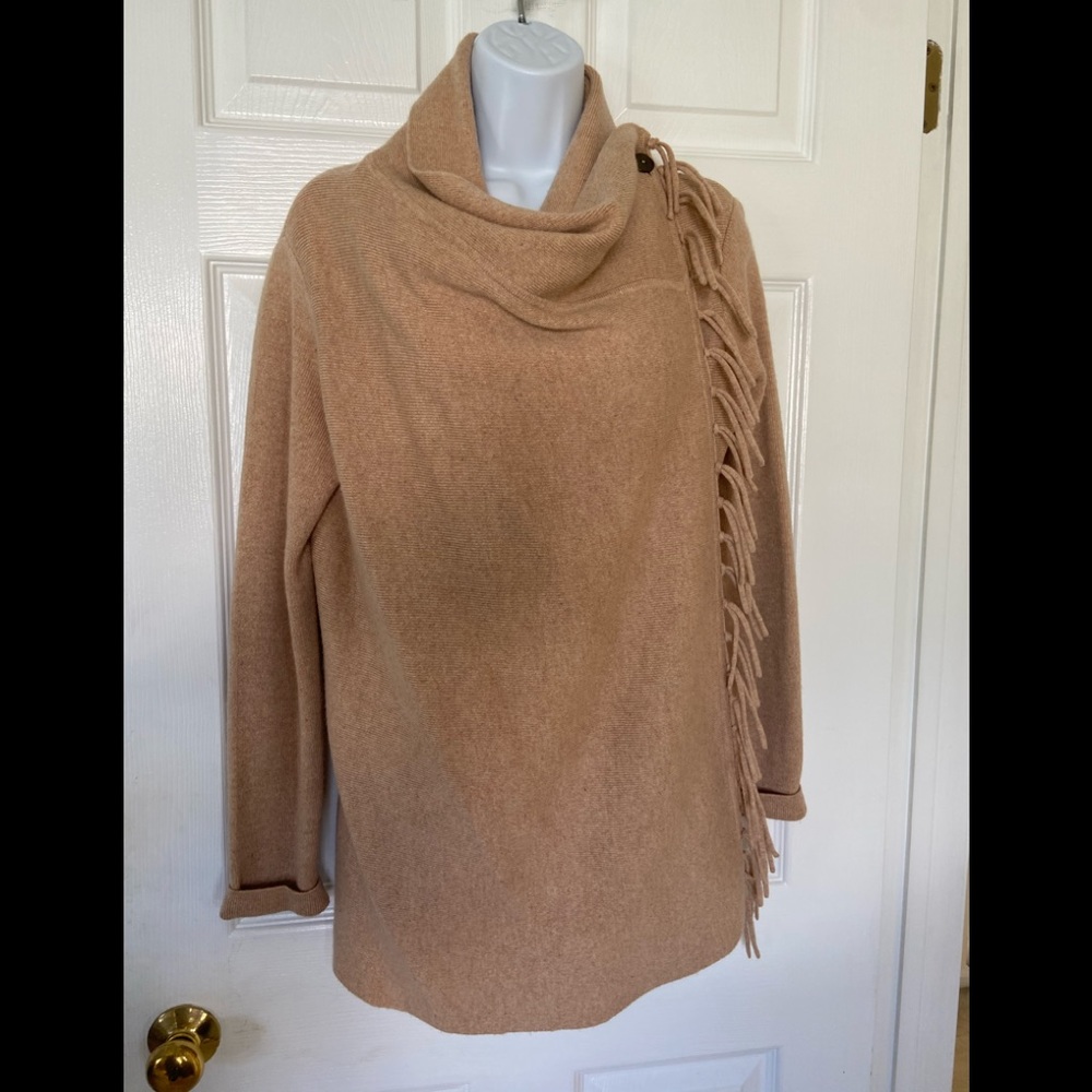 J. McLaughlin tan sweater cardigan with tassels